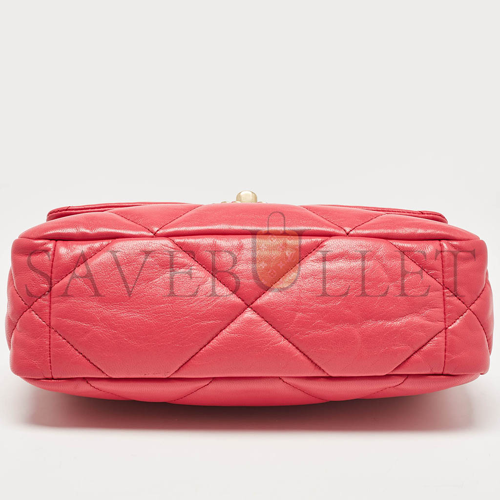 Ch*el pink quilted leather small 19 flap bag as1160 (26*16*9cm)